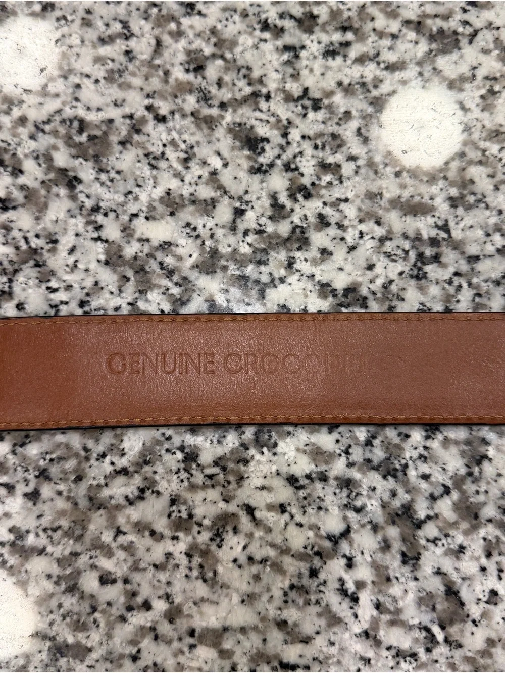 Polo by Ralph Lauren Brown Croc-Embossed Leather Belt with Gold Tiger Buckle